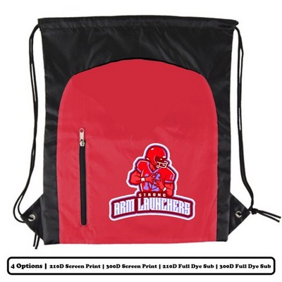 Full Sublimation Polyester Drawstring Bag With Large Vertical-Zip Pocket