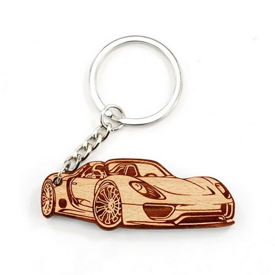 Sports Car Shape Wooden Keychain