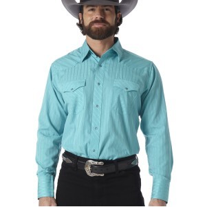 Wrangler® Men's Turquoise Blue Sport Western Long Sleeve Shirt