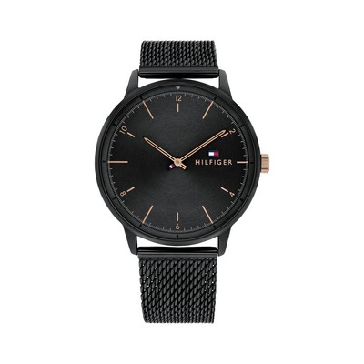 Tommy Hilfiger® Ionic Plated Black Steel Watch w/Mesh Bracelet