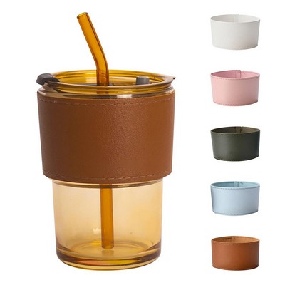 Coffee glass cups With Cap And Straw