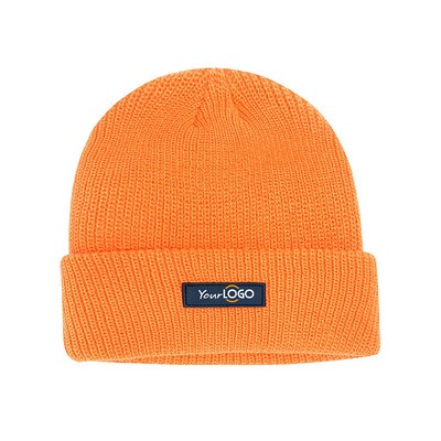 Winter Cuffed Beanie Hats with Patch