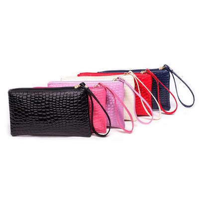 7 1/2" PU Alligator Pattern Wristlet Wallet Bag w/Strap