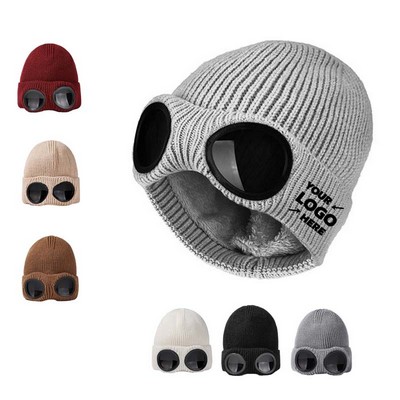 Men Women Wool Knitted Goggles Beanie