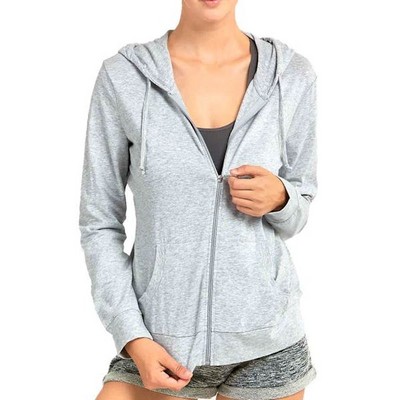 Women's Jersey Zip-Up Hoodie Jackets - Large, Heather Gray (Case of 24