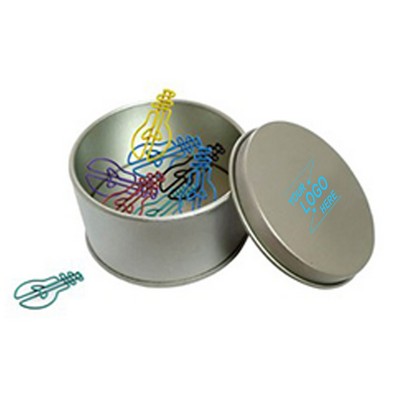 Tin Container with Light Bulb Shaped Paper Clips