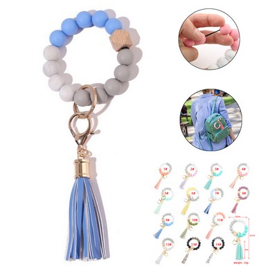 Silicone bracelet key chain with Leather Tassel