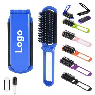 Compact Folding Hair Brush With Mirror