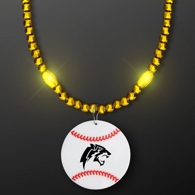 Yellow LED Bead Necklace with Baseball Medallion - Domestic Imprint