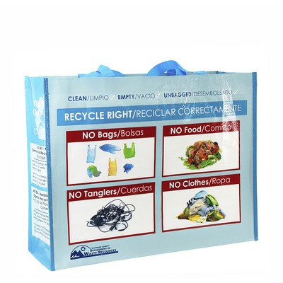 Custom Full-Color Laminated Woven Recycling Bag with Bottom Handles 19"x15"x7"