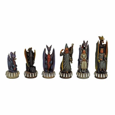 Hand Painted Dragon Themed Chess Pieces with 4.7 in. King.