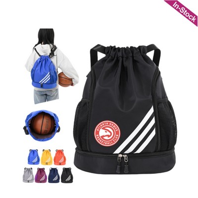 Sports Drawstring Backpack with Shoes Compartment