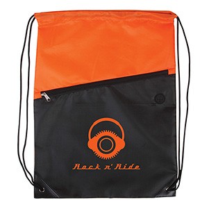 Two-Tone Drawstring Backpack With Zipper ( 13" x 16.75" )