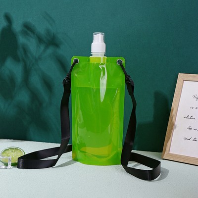 Foldable 16 oz PE Water Bottle w/Strap