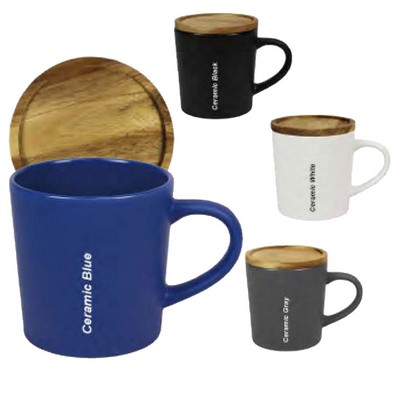 16 Oz Ceramic Mug with Wood Lid