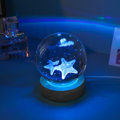 3D Engraved Starfish Crystal Ball Night Light