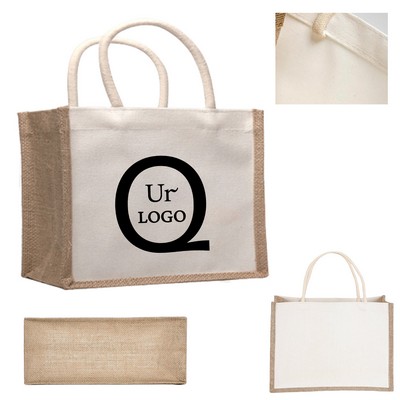 14.17 X 12.6 X 5.51 Inch Jute Canvas Tote Bag