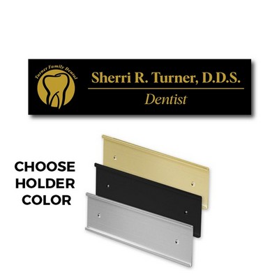 Black Name Plate and Aluminum Wall Holder-Black Plastic Etches to Gold - 2x8. No Minimum