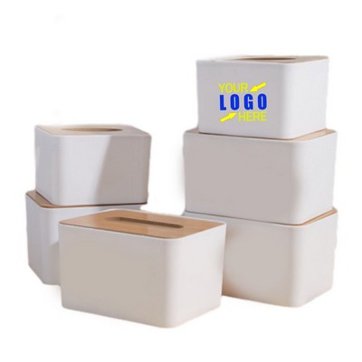 Plastic Tissue Box W/ Wooden Lid