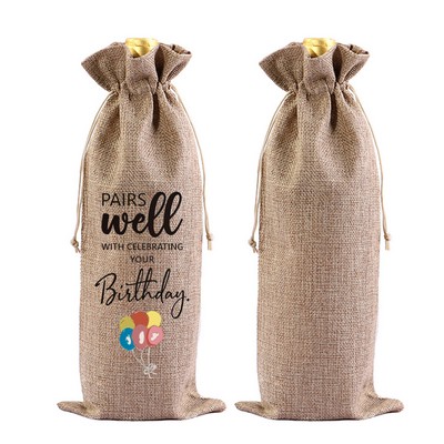 Burlap drawstring wine bags