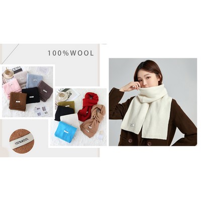 63'' 100% Lamb Wool Plain Scarf Solid Color Wool Scarf Knitted Scarf for Men and Women