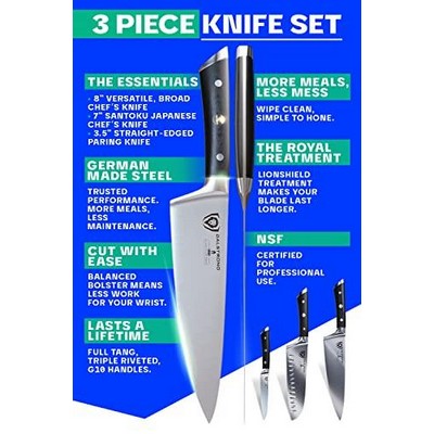 Dalstrong 3 Piece Set - Gladiator Series Elite - Chef Knife 8 Inch - Santoku 7 Inch - Paring 3.5"