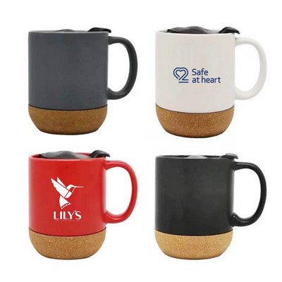 15 oz Ceramic Coffee Mug with Cork Bottom & Lid