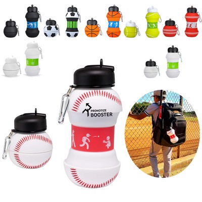 Art Clip-On Collapsible BPA-Free Silicone Baseball Water Bottle