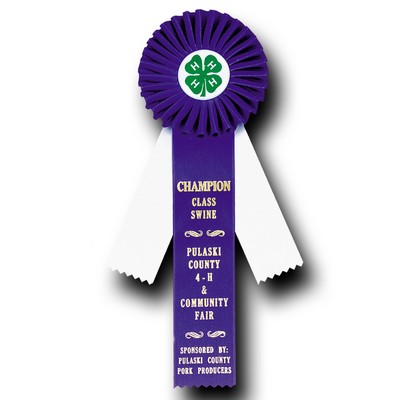 Custom 2-Length 3-Streamer Rosette Ribbon w/ Center Button (4"x12")