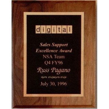 Standard Solid Walnut Plaque w/ Full Size Alloetch Plate (5"x7")