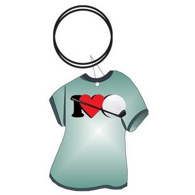 I Love Golf T-Shirt Key Chain w/Clear Mirrored Back (4 Square Inch)