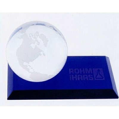 3" Globe Desk Award On Blue Glass Base