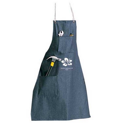 Denim Apron w/A 2-Division Chest Pocket and Big Lower Pocket