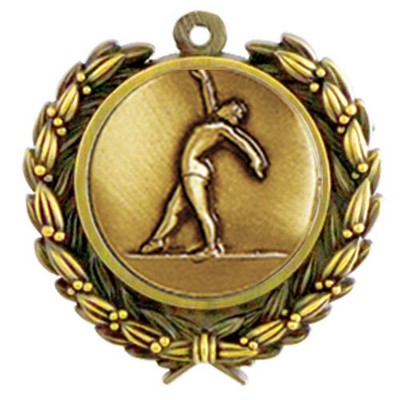 Stock Gymnastics Female Medal w/ Wreath Edge (1 1/4")