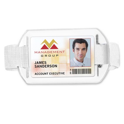 Horizontal ArmBand-Style Vinyl Badge Holders with White Strap