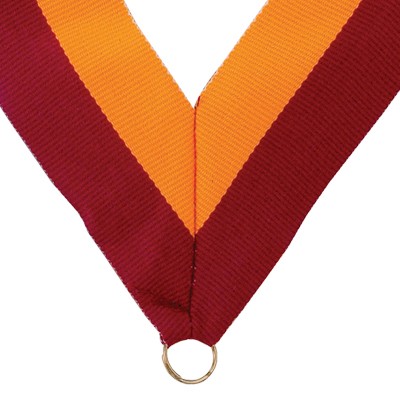 1½" Wide V-Neck Maroon Red & Gold Ribbon w/Metal Ring