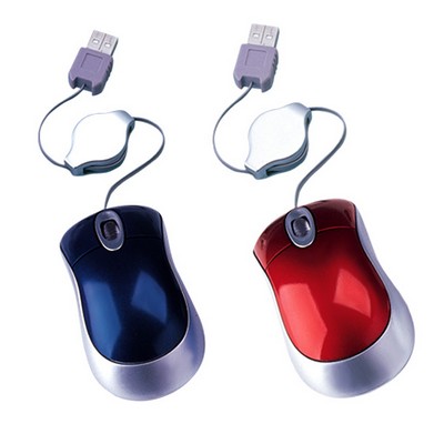 3D Mini Travel Computer Mouse w/ Retractable Wire (3"x1.7")