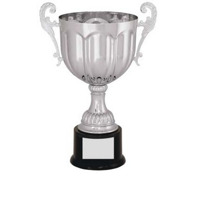 13¼" Silver Plated Aluminum Cup Trophy w/Plastic Base & Handles