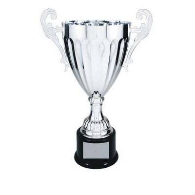 8¾" Silver Plated Aluminum Cup Trophy w/Plastic Base & Handles