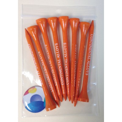 Golf Tee Poly Bag Pack w/ Eight 3 1/4" Tees & 1 Metal Dome Marker