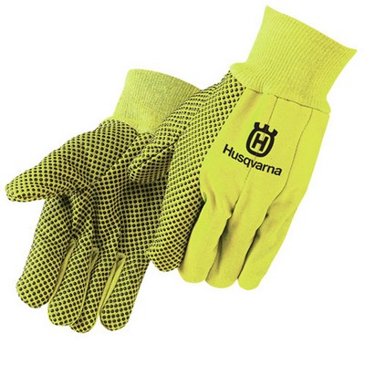 Double Palm Canvas Work Gloves W/Black PVC Dot