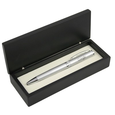 Satin Silver Ballpoint Pen with Diamond Cut Ring