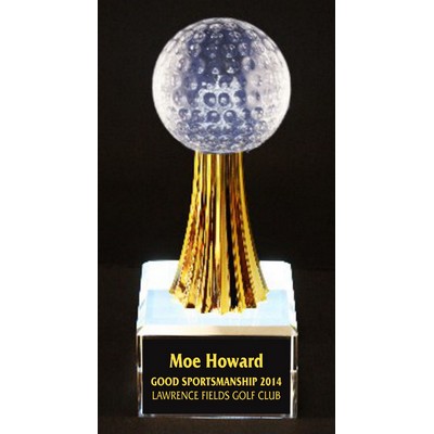 Crystal Golf Ball on Gold Riser - 8"