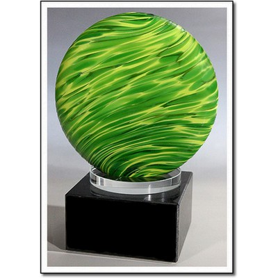 Green Planet Art Glass Sculpture w/ Marble Base (3"x4.75")