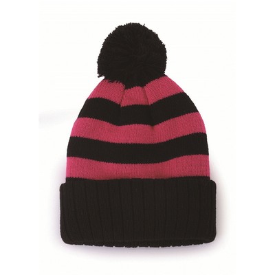 12" Striped Knit Hat Beanie w/Pom