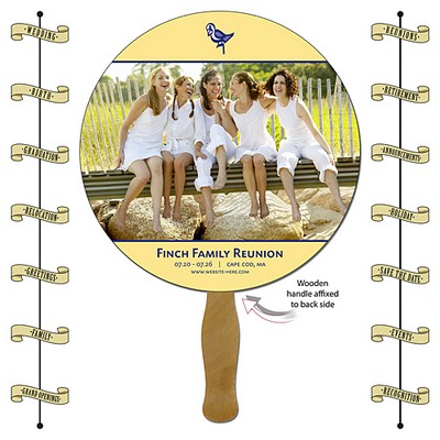 Announcement Hand Fan - 8.5 Inch Diameter Circle Laminated - 14 pt.