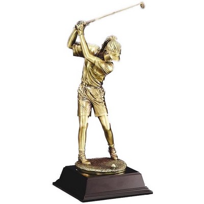 Golfer - Female Driver - Gold Metallic 10" Tall