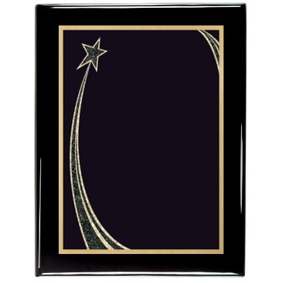 Ebony Piano Finish Plaque with Black Rising Star Brass Plate, 9 x 12"