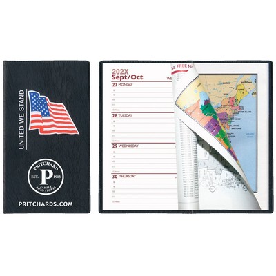 Executive Vinyl Cover w/ Pre-Printed Flag - Weekly Planner w/ Map (1 Color Insert)