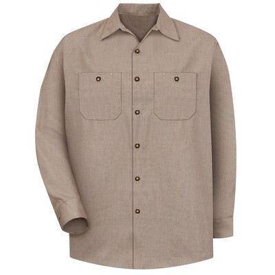 Red Kap™ Men's Long Sleeve Geometric Micro-Check Work Shirt - Khaki Tan/Black